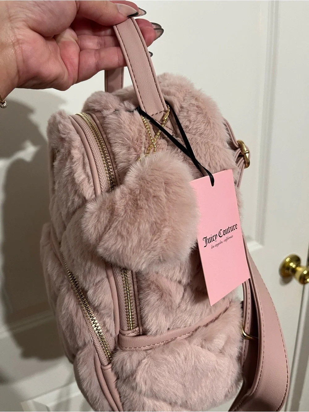 NWT! Juicy Couture Let's get Cozy Furry Backpack Dusty Blush